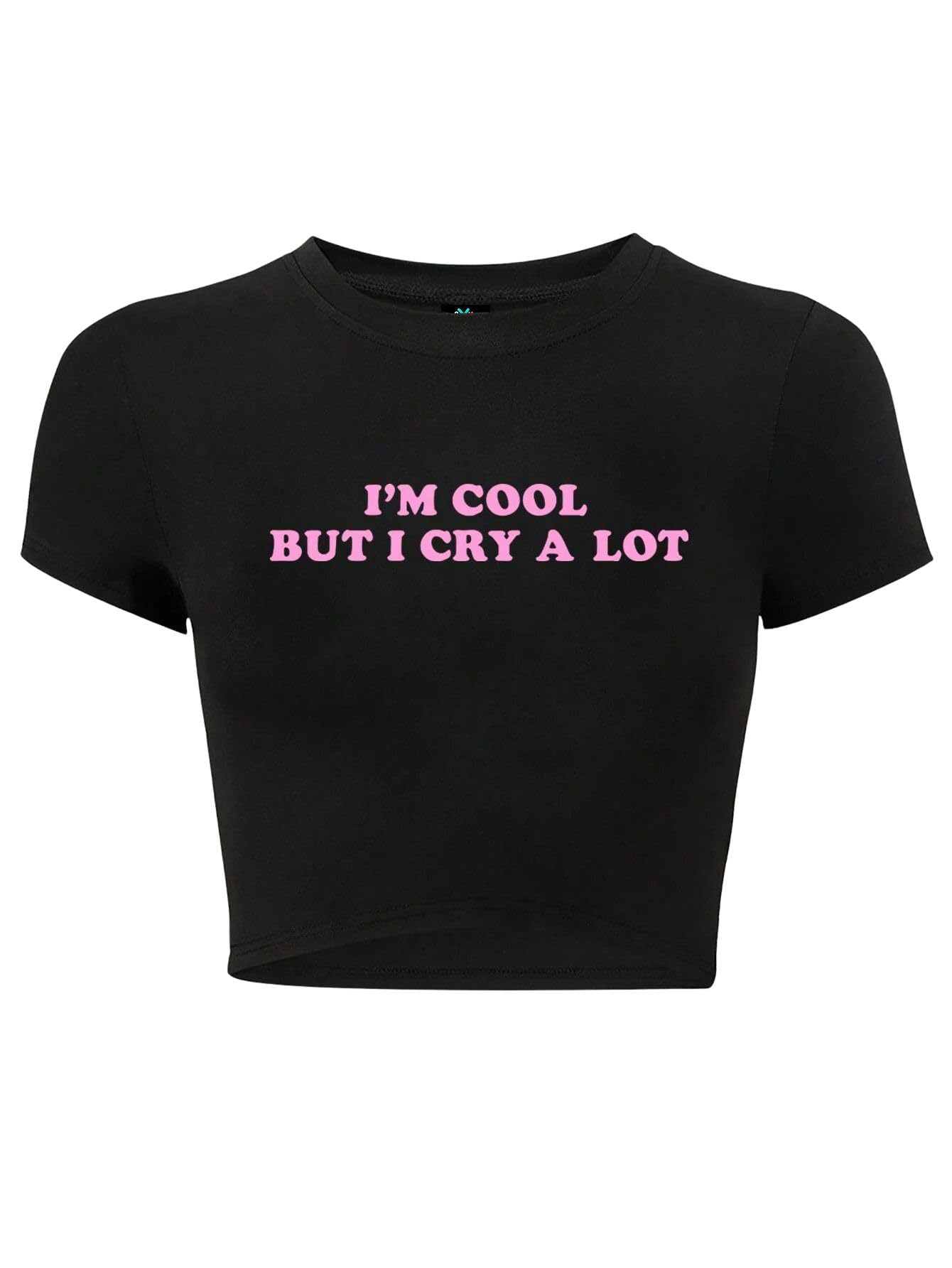 sxv style Women's Black Crop Top, 'I'm Cool But I Cry a Lot' Graphic Print, Short Sleeve-picture-10