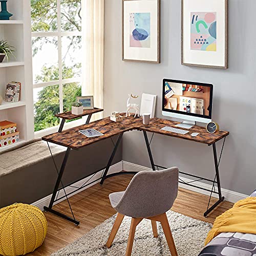 Image of L-Shaped Desk 50.8 inch Computer Corner Desk, Home Gaming Desk, Office Writing Workstation with Large Monitor Stand, Space-Saving, Easy to Assemble (Vintage Top + Black Frame)
