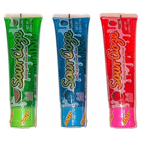 Ooze Tube Kidsmania Sour Ooze Tubes, Oozing Delicious Flavor, - 1 Watermelon, 1 Strawberry, 1 Blue Raspberry, 4oz (3 Pack) Cover