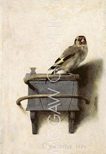 The Goldfinch, 1654 by Carel Fabritius, Art Print Poster, Paper Size 14" X 11" Image Size 10" x 7"(2164)