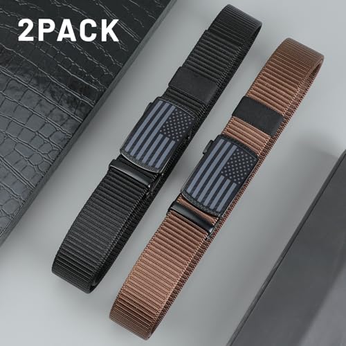 SANSTHS Pacote com 2 cintos de golfe masculinos, cinto tático de trabalho, cintos de nylon catraca p