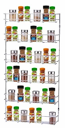 Buckingham 6 Tier Spice & Herb Rack Wall Mountable or Kitchen Cupboard Door Storage, Sturdy Gauge Chrome Plated Wire Construction. Premium Quality, 38.5 cm x 6.2 cm x 78.5 cm (30107)