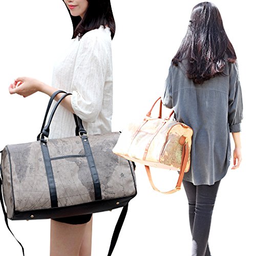 Copi World Map Large Duffle Bag Travel Tote Luggage Boston Style Khaki