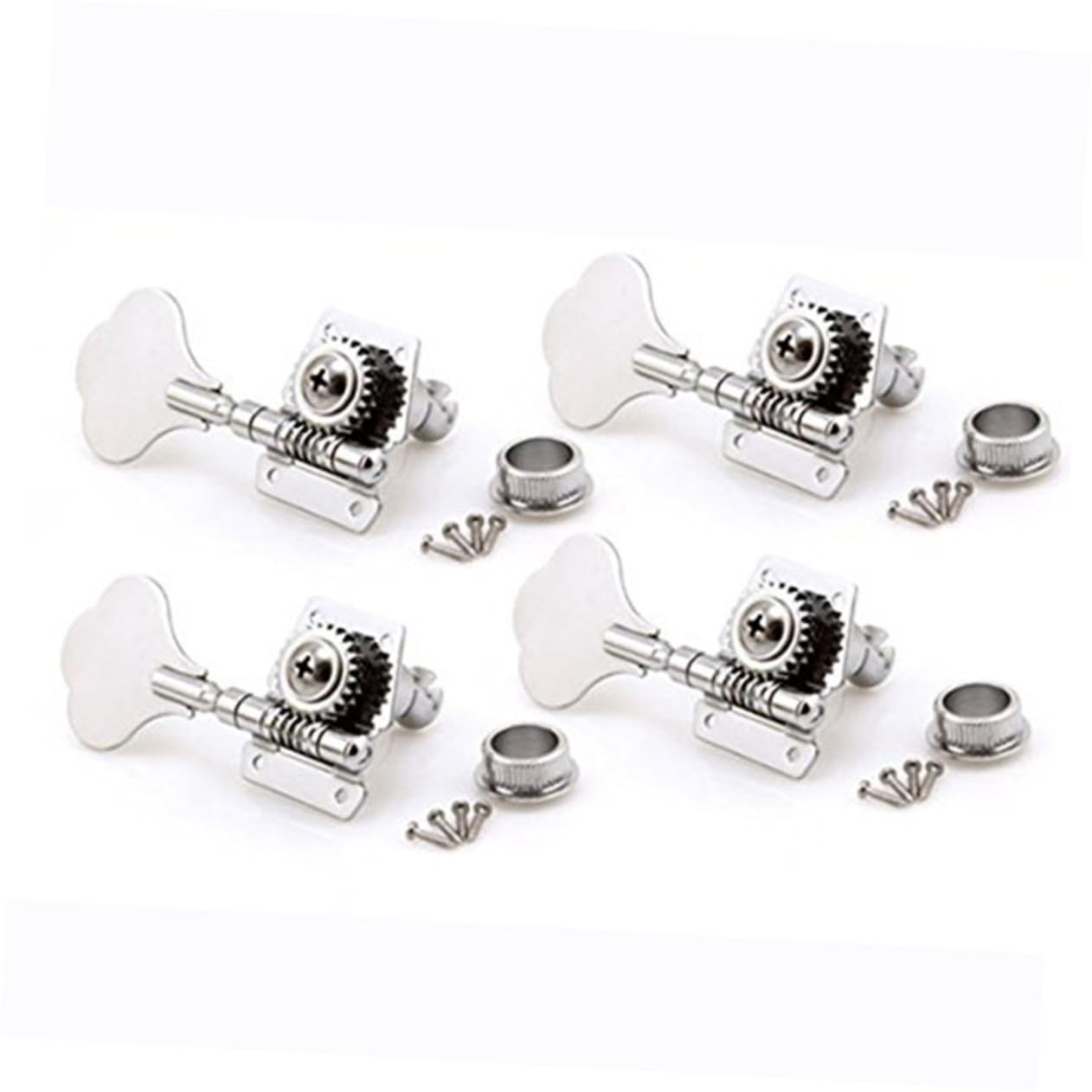 VICASKY 4r Bass Guitar Machine Heads Tuners Elephant Ear Button Silver Hard Zinc Alloy 1:24 Gear Ratio