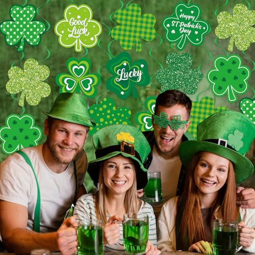 Image of 40Pcs St Patricks Day Shamrock Hanging Swirls Decorations, Lucky Irish Clover Hanging Streamer St Patricks Day Ceiling Decorations for Irish Saint Patrick Party Decor Supplies