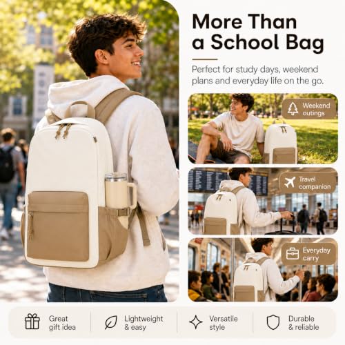 Image of LOIDOU Backpack for Girls School Backpacks Bookbags for Elementary Middle School Women Laptop Backpacks (Brown Beige, L-17)