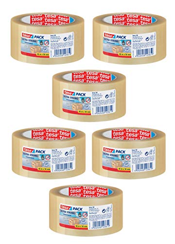 tesa 6 Rollen Ultra Strong Packband (aus PVC mit besonders starker Klebekraft) (Transparent, 66m x 50mm)