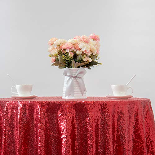 TCBESTO Red Sequin Tablecloth Round 50