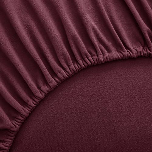 Flannel Sheets Warm and Cozy Deep Pocket Breathable All Season Bedding Set with Fitted, Flat and Pillowcases, Full, Burgundy Red