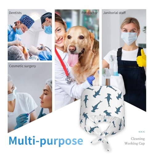Image of Working Cap Scrub Cap with Sweatband Adjustable Unisex Women Tie Back Hat Nurse Surgical Caps