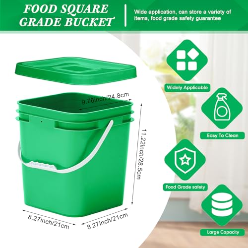 Image of Mumufy 5 Pcs 3.5 Gallon Square Food Grade Bucket with Lid Square Bucket Pail Plastic Handles for Long Term Food Storage, Camping, Fishing, Home Organization Easy Stack and Store (Green)