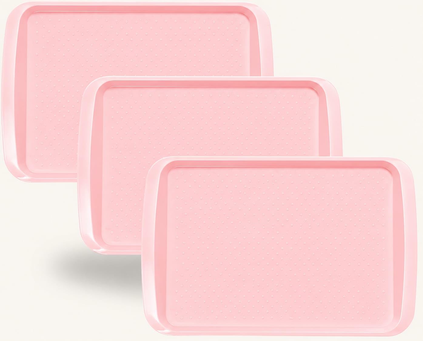 BuzzTrove Serving Trays | Durable Plastic Tea Tray & Dinner Tray | Trays for Eating on Lap, Food Serving & Snacks | Dishwasher Safe, Stackable (Pink, Pack of 3 (53 x 32.6 x 3 cm)) โ image 1