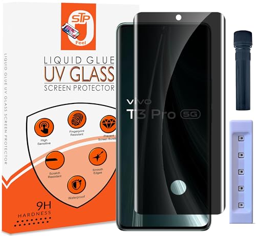 Image of STP FEEL Advanced UV Privacy Tempered Glass Screen Protector Guard Compatible For Vivo T3 Pro 5G (6.77 Inch, Pack of 1) Full Edge to Edge Coverage Anti-Spy /Anti-Peeping 9H Hardness