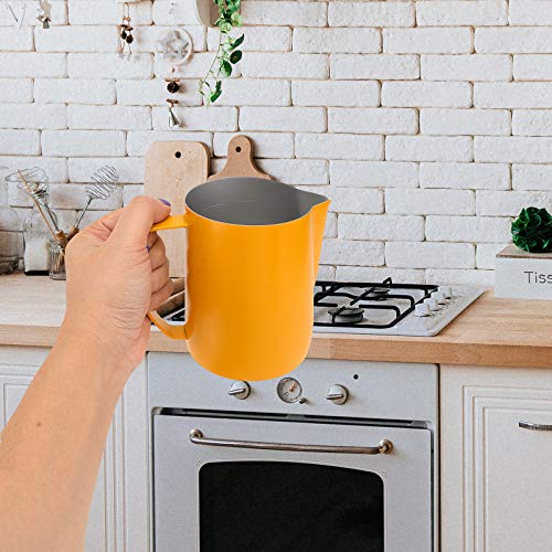 Cabilock Jarra de Espuma de Café de Acero Inoxidable Taza de Espuma de Café con Mango Amarillo 600Ml Jarra de Medición… - Imagen 5