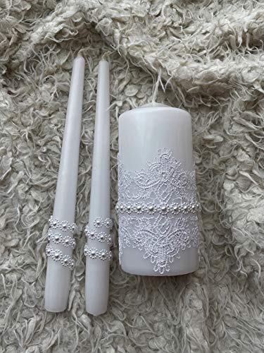 Magik Life Unity Candle Set For Wedding - Wedding Accessories For Reception And Ceremony - Candle Sets - 6 Inch Pillar And 2 10 Inch Tapers - Decorative Pillars White #TOP6