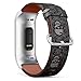 Compatible with Fitbit Charge 4 / Charge 3 / Charge 3 SE - Leather Watch Wrist Band Strap Bracelet with Stainless Steel Adapters (Skulls)