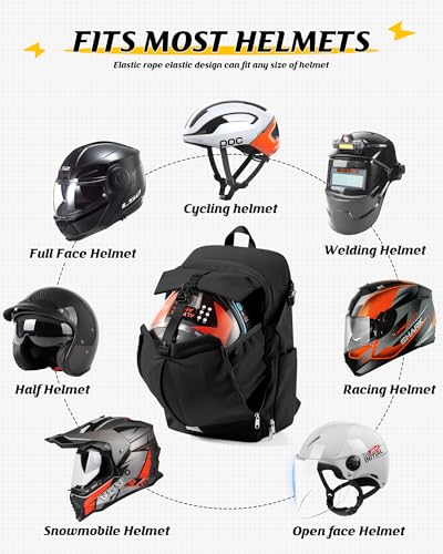 Helmet Backpack for Motorcycle Riders, Waterproof Large Capacity Backpack with Holder, Helmet Bag for Storage Hiking Cycling, Motorcycle Backpacks Motorcycle Riders Accessories for Men Women Black