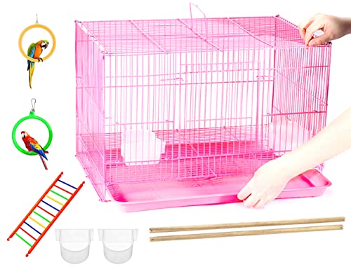 Image of VAYINATO Iron (2 Feet - 24 Inch) Pink Color Birds Cage For Budgies, Finches, Love Birds, Cocktails, Conures & All Small Birds With Free Hanging Toys By Petzlifeworld