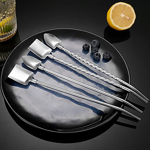Grebai Ice Tea Spoons Long Handle 8.46 Inches Long Of Watermelon Spoon Stainless Steel Cocktail Stirring Spoon Suitable For Coffee Spoons Dessert Spoon Ice Cream Scoop Straw Spoon 4-Piece Set (Silver) #TOP5
