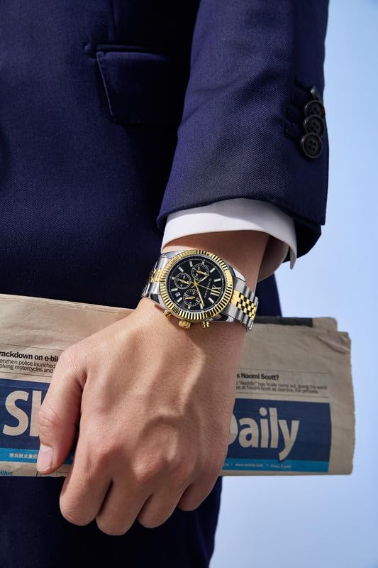 Image of Giordano Chronograph Watch for Men with Round Sunray Dial, Quartz Movement, Three Sub-Dials, Date Display, Roman Numeral Marker, Stainless Steel Strap - GZ-50217