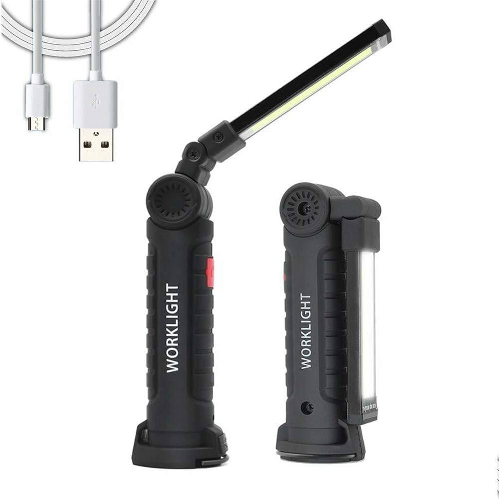 USB Rechargeable Work Light, 2018 Large COB Portable Work Lights 5 Lighting Modes Led Portable Flashlight with Magnetic Base Ultra Bright Inspection Lamp for Car Repairing, Workshop, Garage, Camping