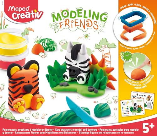 Maped Creative Modelling Friends - Modelling Set including Air-Hardening Modelling Dough - Wild Animals: Tiger & Zebra, Multi-Coloured - Image 2