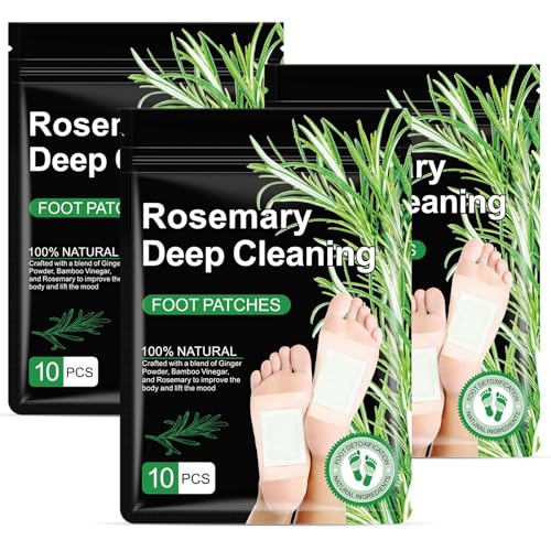 Natural Rosemary Foot Patches with Bamboo, Ginger, Vinegar, Charcoal | 30 Count | Pack of 3