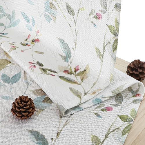 Image of Chyhomenyc Roman Cafe Curtains 24 Inch Length, Linen Blend Textured Small Half Window Curtain, Leaf Floral Printed Light Filtering Short Curtains for Kitchen Bathroom, 28Wx24L inches, 2 Panels
