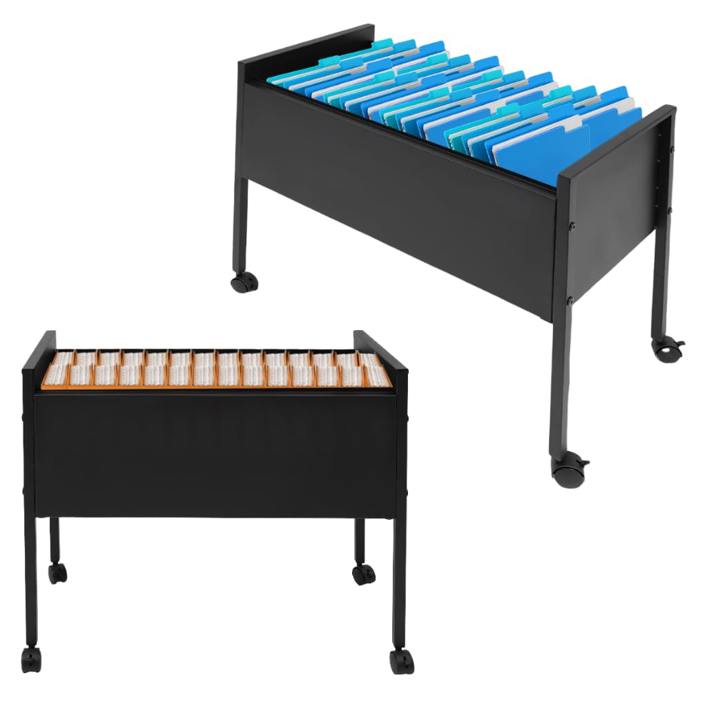 Carrito Colgante Con 80 Compartimentos Negro de Acero Resistente a los Arañazos Cesta Para Archivadores Colgantes de 70 x 37 x 60 cm Contenedor Con Ruedas Carrito de Oficina Carrito Con Ruedas