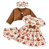 fioukiay 0-3 Months Baby Girl Thanksgiving Clothes Dress Set Infant Girls Turkey Outfit Brown