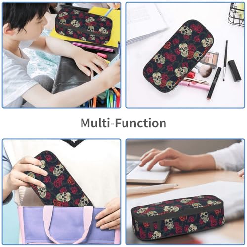 Image of Rose Skull Elegant Pencil Case Organizer Big Capacity Pencil Pouch Stationery With Zipper School Supplies Pencil Bag For Girls Boys Office