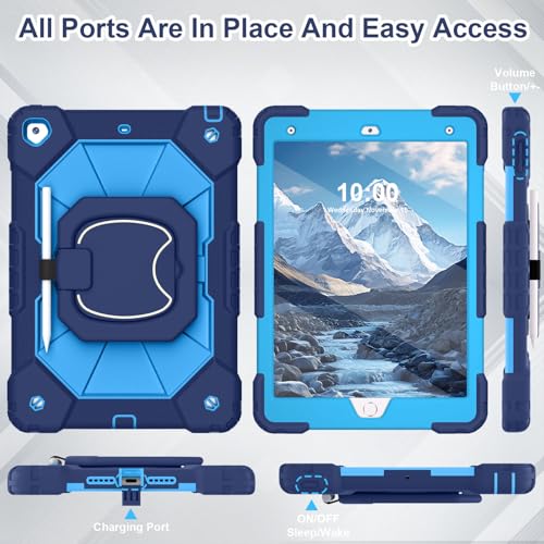 Image of WESOROL Case for iPad 9th /8th /7th Generation 10.2 Inch (2021 /2020 /2019),Full-Body Drop Protection 9th Generation iPad Case with Rotating Stand Screen Protector Pencil Holder Holde,Navy Blue
