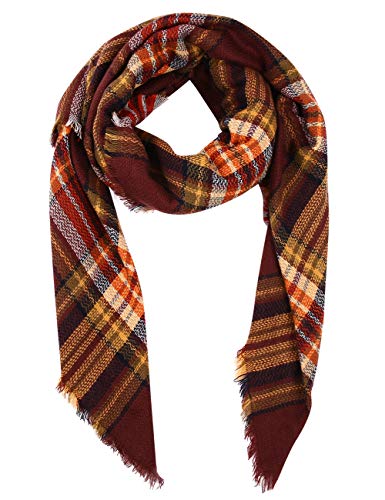 Bess Bridal Women's Plaid Blanket Winter Scarf Warm Cozy Tartan Wrap Oversized Shawl Cape (One Size, Coffee) - Thumbnail 6