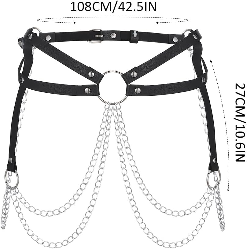 Punk Waist Chain Belt Black Leather Body Chain Fashion Goth Rave Accessories for Women - Image 2