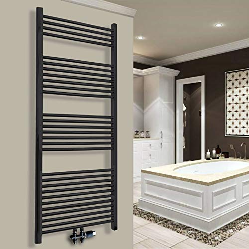 Gulfstream-Komfort Badheizkörper Handtuchwärmer Heizkörper Bad Chrom Gold Anthrazit Weiß Schwarz (1800 x 500 mm, Schwarz gerade)