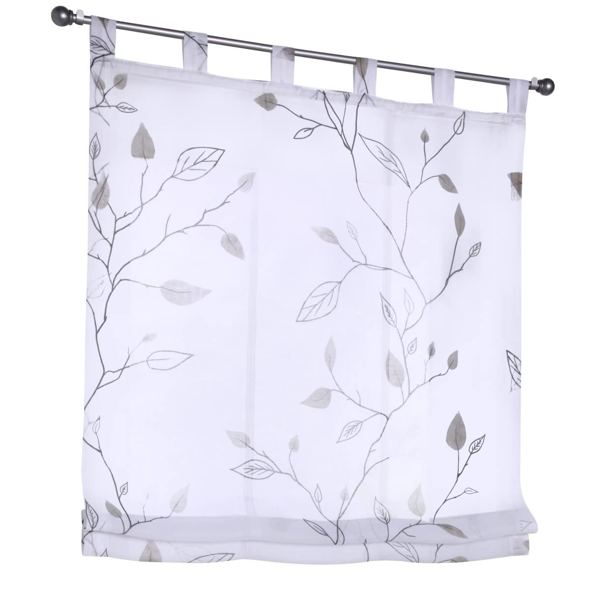 Store bateau à passants Bonnie blanc, transparent, gris imprimé, rideau pour tringle à rideaux, largeur 100 x hauteur 140 cm