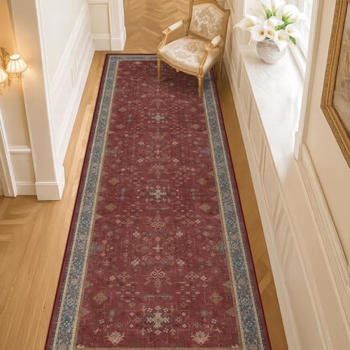 Dark Red 2'6''x10' Wide Hallway Runner Rug - 10ft Long