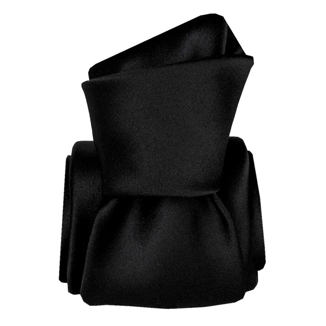 Segni Et Disegni. Cravate Soie. Satin - Noir Satin, Uni - 100% Pure Soie FABRIQUE EN ITALIE.