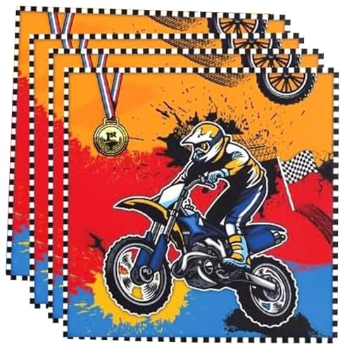 Ovanda Lot de 20 serviettes de table pour motocross, voiture de course, décoration d'anniversaire, décoration de moto, serviettes en papier pour décorations d'anniversaire thématiques de course