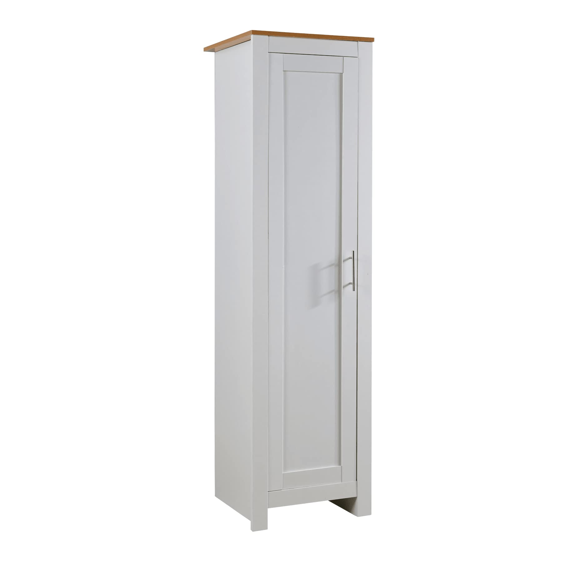 Home Source Bedroom Furniture, 1 Door Slim Wardrobe, Oak Effect Top, White
