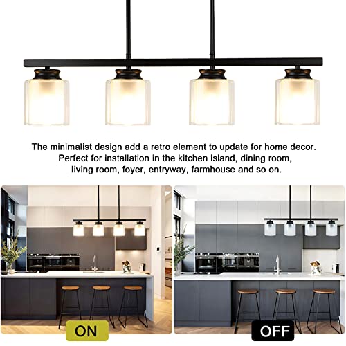 Dllt Kitchen Island Pendant Light Fixture, 4 Lights Metal Farmhouse Chandeliers, Vintage Flush Mount Ceiling Hanging Lighting With Glass Shade For Dining Room, Foyer, Restaurant, Bar, E26 Base #TOP4