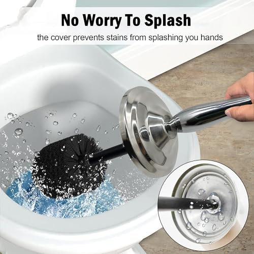 Image of Chrome Silver Metal Toilet Bowl Brush with Handle Lid Holder, Durable Bathroom Cleaning Tool for Easy Toilet Maintenance, Bathroom Toilet Brush for Efficient Cleaning and Hygiene