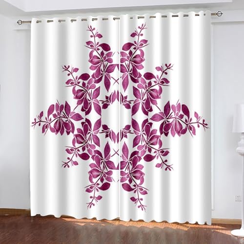 Aotiwe Rideau Boheme, Occultant Fenetre Chambre Fuschia Motif de Branches et de Feuilles Polyester 2 Panneaux 192x214cm