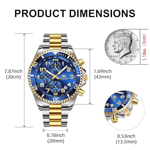 Image of OLEVS Watch Men Luxury Chronograph Stainless Steel Wrist Dress Waterproof Watch Quartz Analog Large Face Luminous