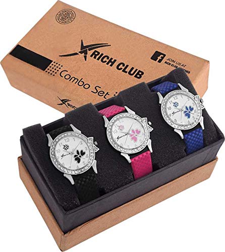 Rich ClubAnalogue Girls' & Women's Watch (White Dial Assorted Colored Strap) (Pack of 3)