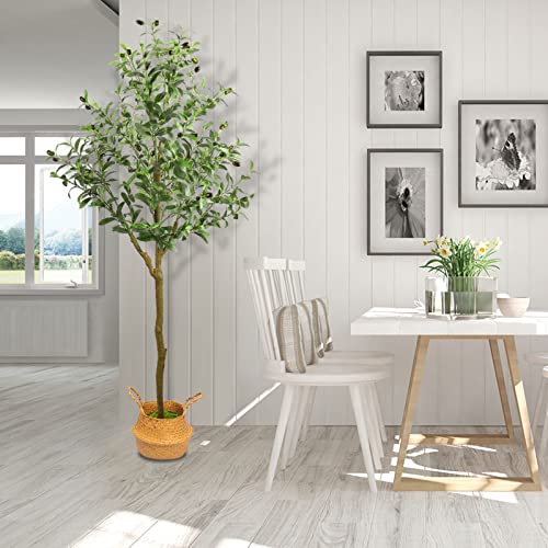 Artificial Olive Tree, 5Ft Faux Olive Tree Plant With Woven Planter And Moss, Realistic Olive Branch, Fake Silk Olive Tree In Pot For Home Office Garden Store Indoor Outdoor Decor, 700 Leaves(5Ft) #TOP2