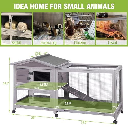 Gutinneen Outdoor Rabbit Hutch Indoor Bunny On Wheels Large Guinea Pig Cage With Run For Any Small Animals,Removable Pull Out Tray… thumb #1