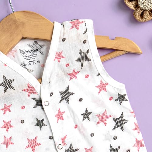 Image of Kidbea Newborn Baby Jhabla Muslin Cotton Clothes for Boys & Girls | Soft Breathable, Cute Printed Sleeveless Baby Wear with Button Closure
