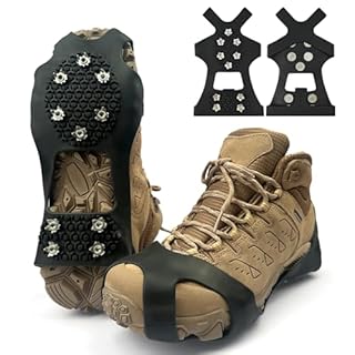 Waymaytecy 2 Pezzi Ramponi per Scarponi,Ice Tacchetti,Ramponcini,Neve Ghiaccio Ramponi,Scarpe Alpinismo,Ramponi da Ghiaccio Antiscivolo,Trazione Antiscivolo,per Escursioni in Inverno (L