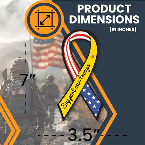 Image of Magnet Me Up Support Our Troops American Flag Patriotic Ribbon Magnet Decal, 3.5x7 Inches, 2 Pack Heavy Duty Automotive Magnet for Car Truck SUV, in Support of Military, Crafted in The USA